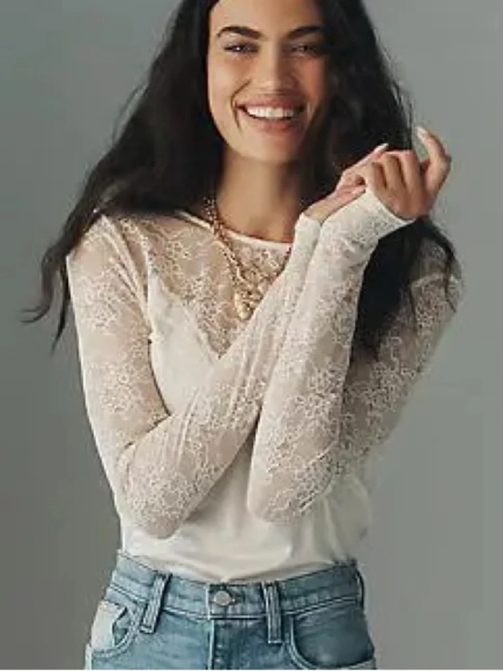 Anthropologie Long-Sleeve
Lace Mix Top - Picture 4 of 9